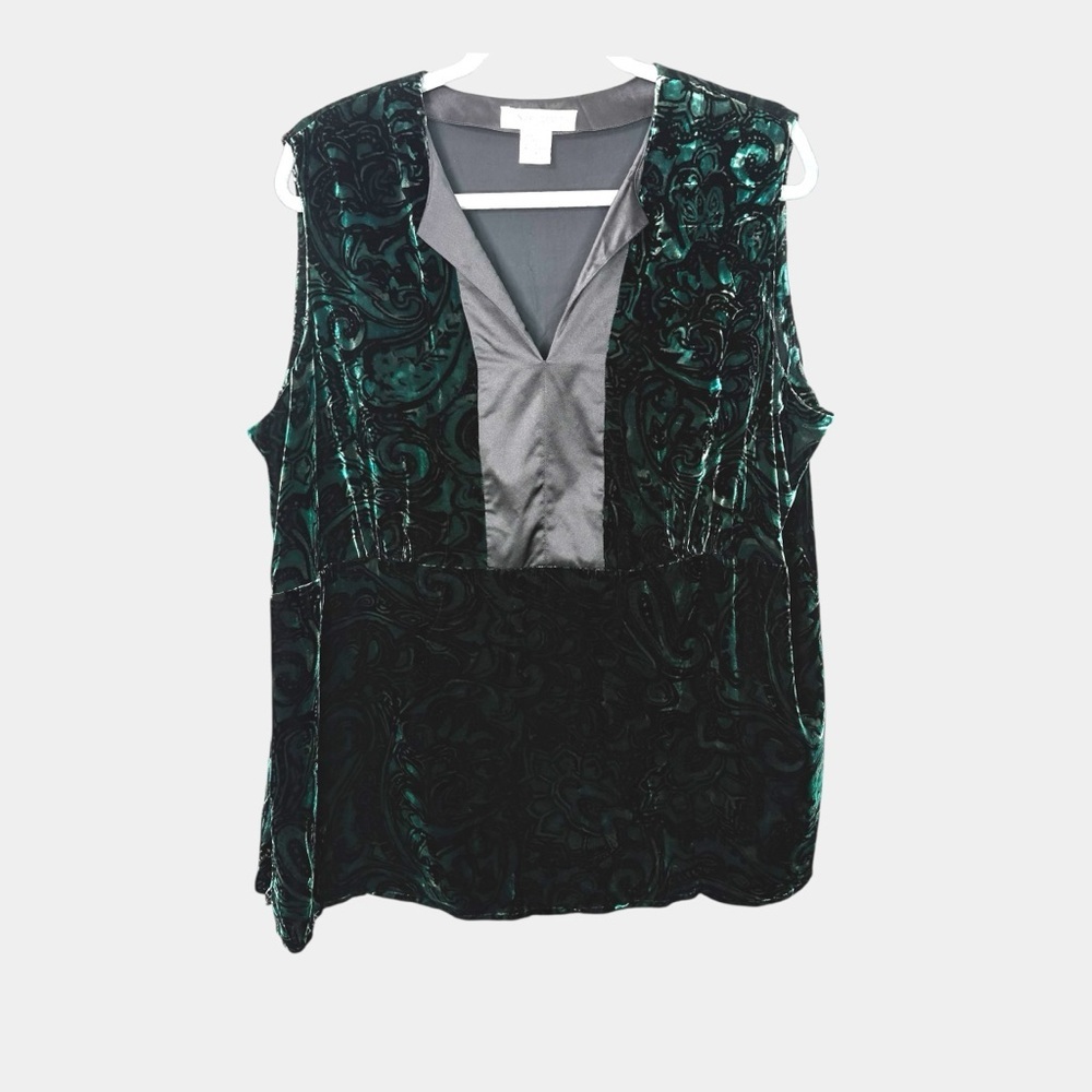 Diane Von Furstenberg Silk Assets Velvet Paisley Tank Top 1X Emerald Silk Rayon